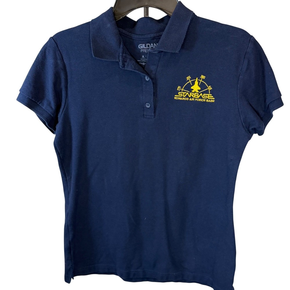 Gildan Premium Navy Blue STARBASE Edwards Air Force Base Polo Shirt Womens M 004